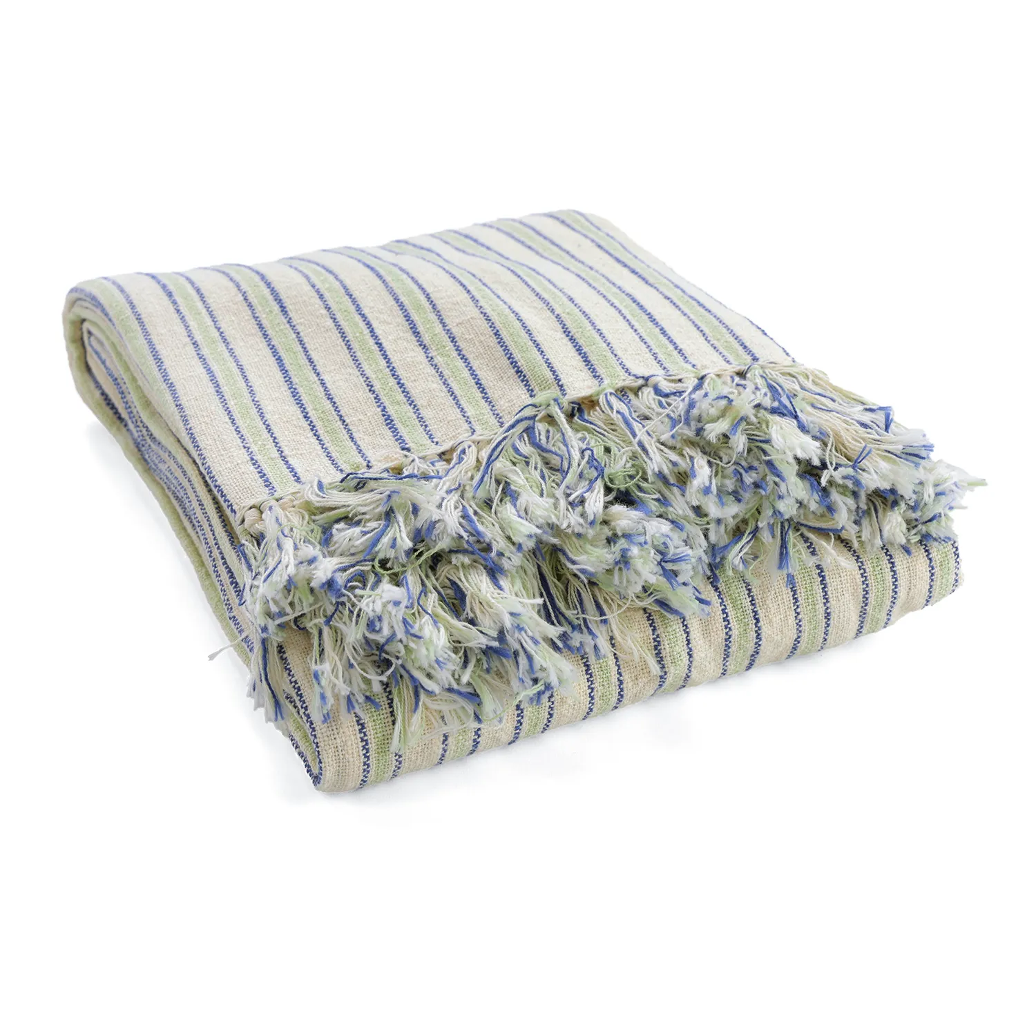 Throws - Rumi stripe cotton throw (cream/navy/light green)