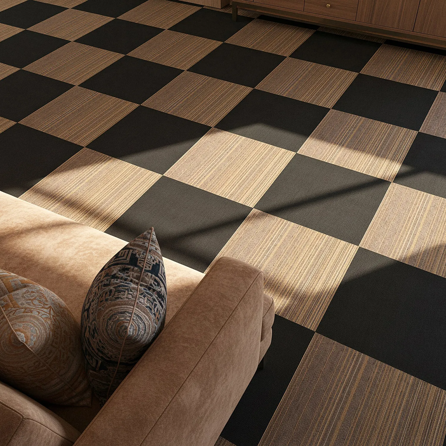 Wall-to-wall carpet - Almeria Carpet tiles 24 pcs (irregularly striped brown)