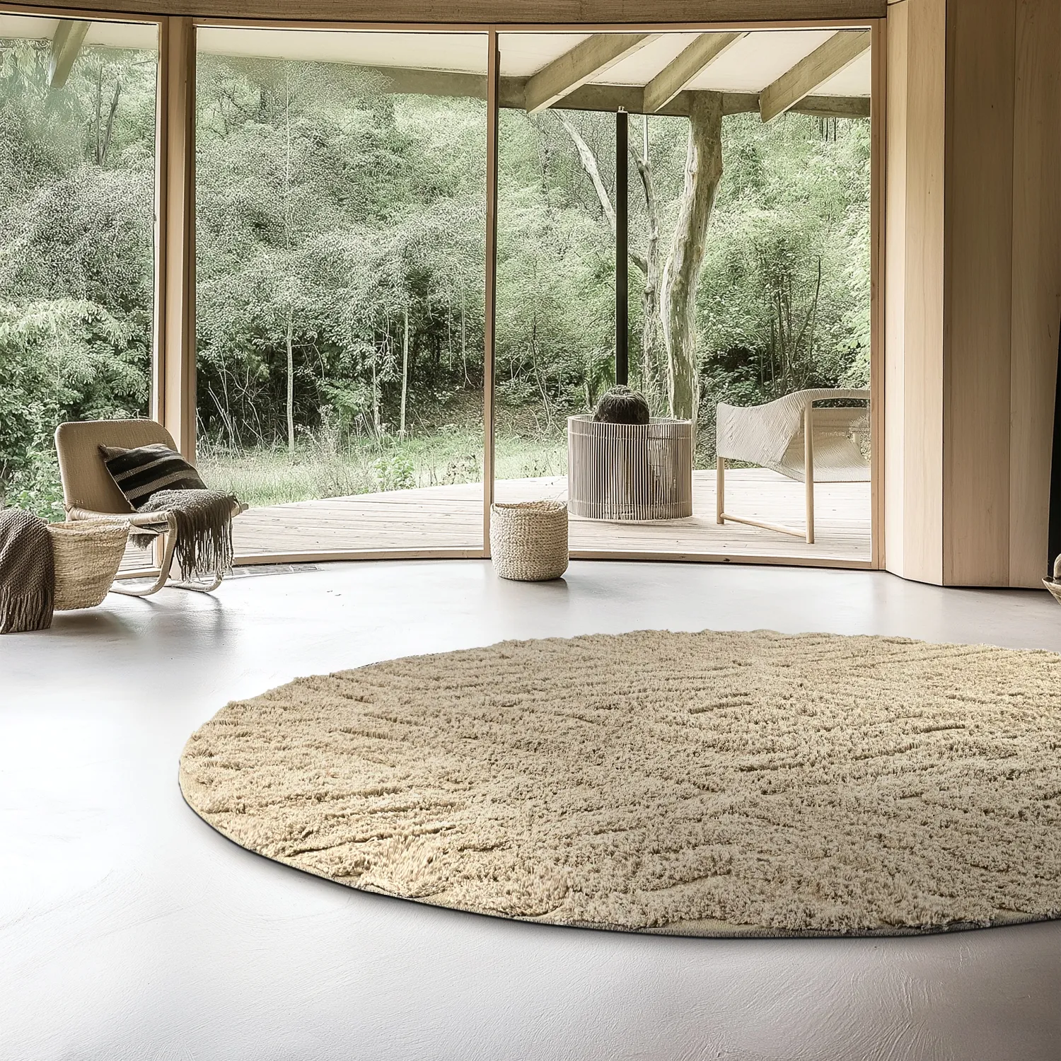 Round rug - Amberley Natural Cotton Shaggy (beige)