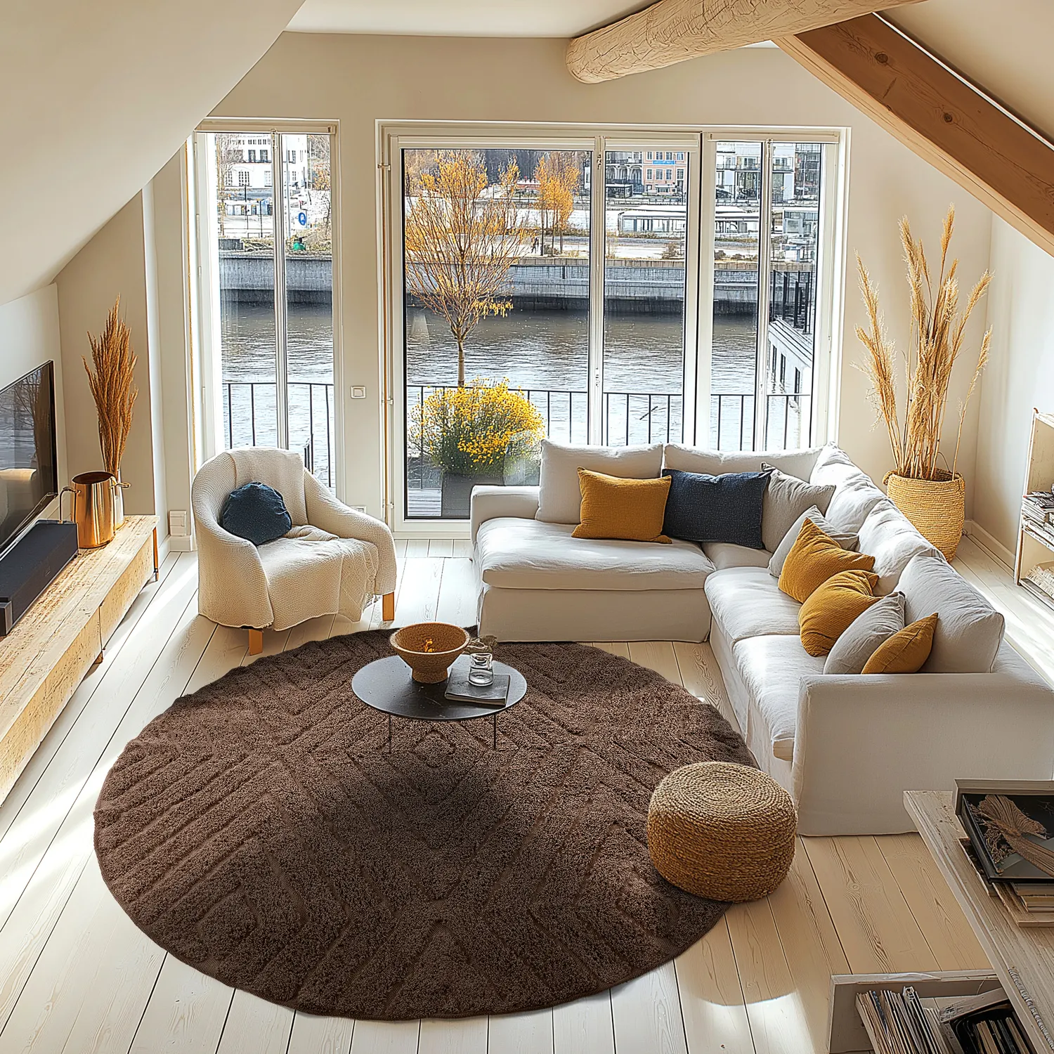 Round rug - Amberley Natural Cotton Shaggy (brown)