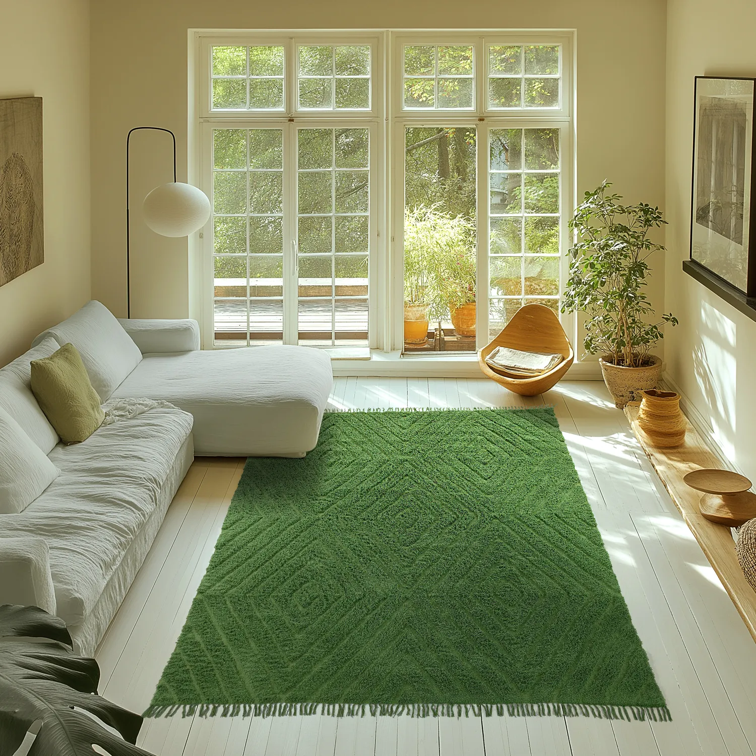 Shaggy rugs - Amberley Natural Cotton Shaggy (green)