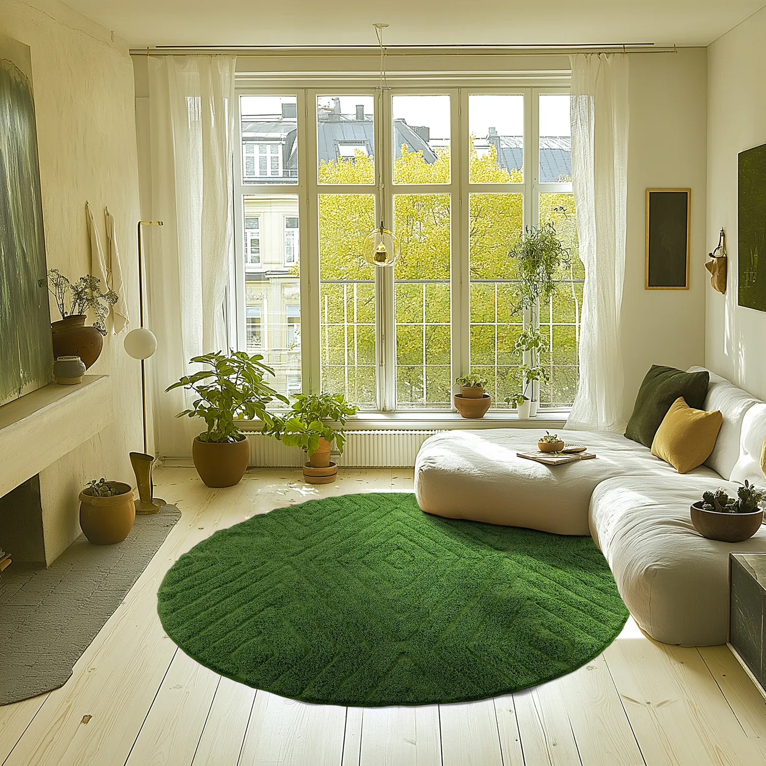 Round rug - Amberley Natural Cotton Shaggy (green)