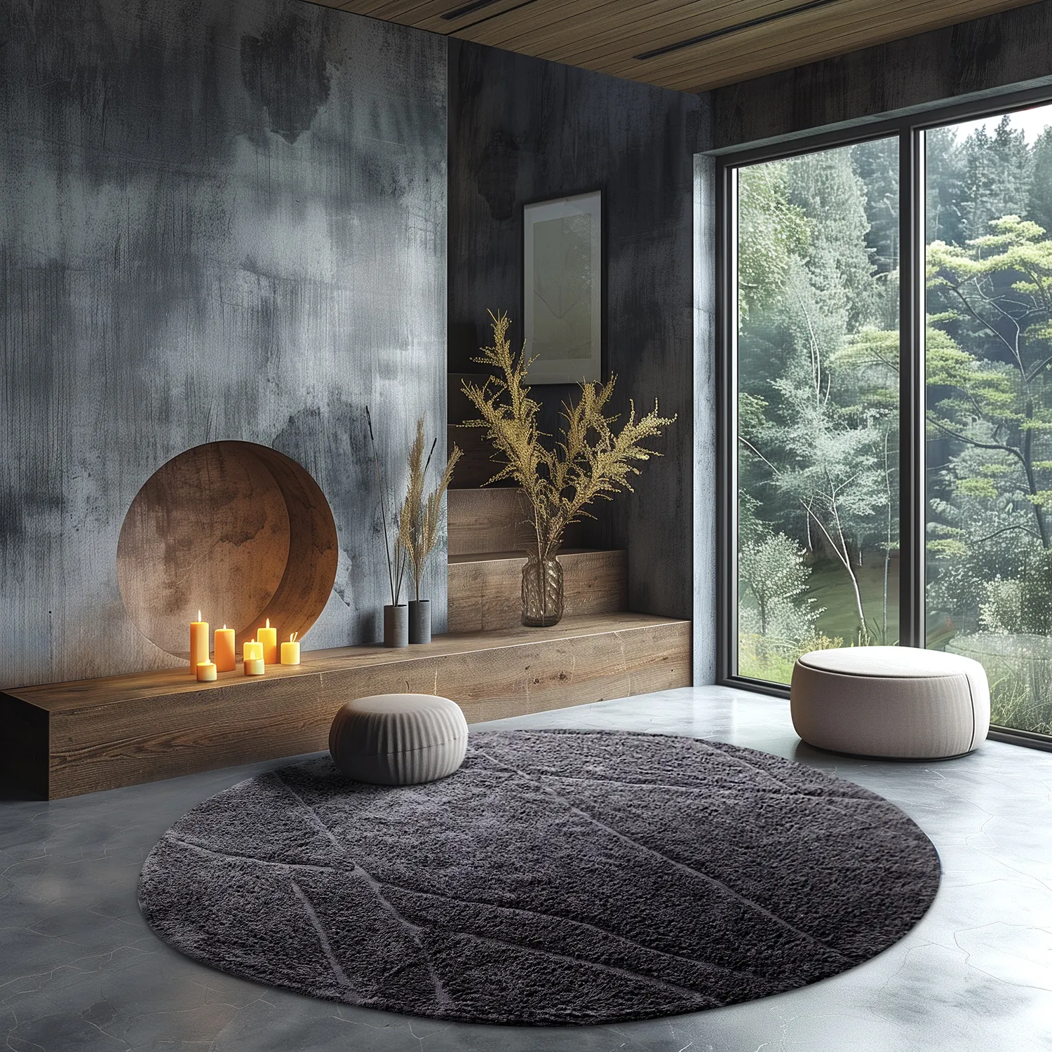 Round rug - Andrea Natural Cotton Shaggy (black)