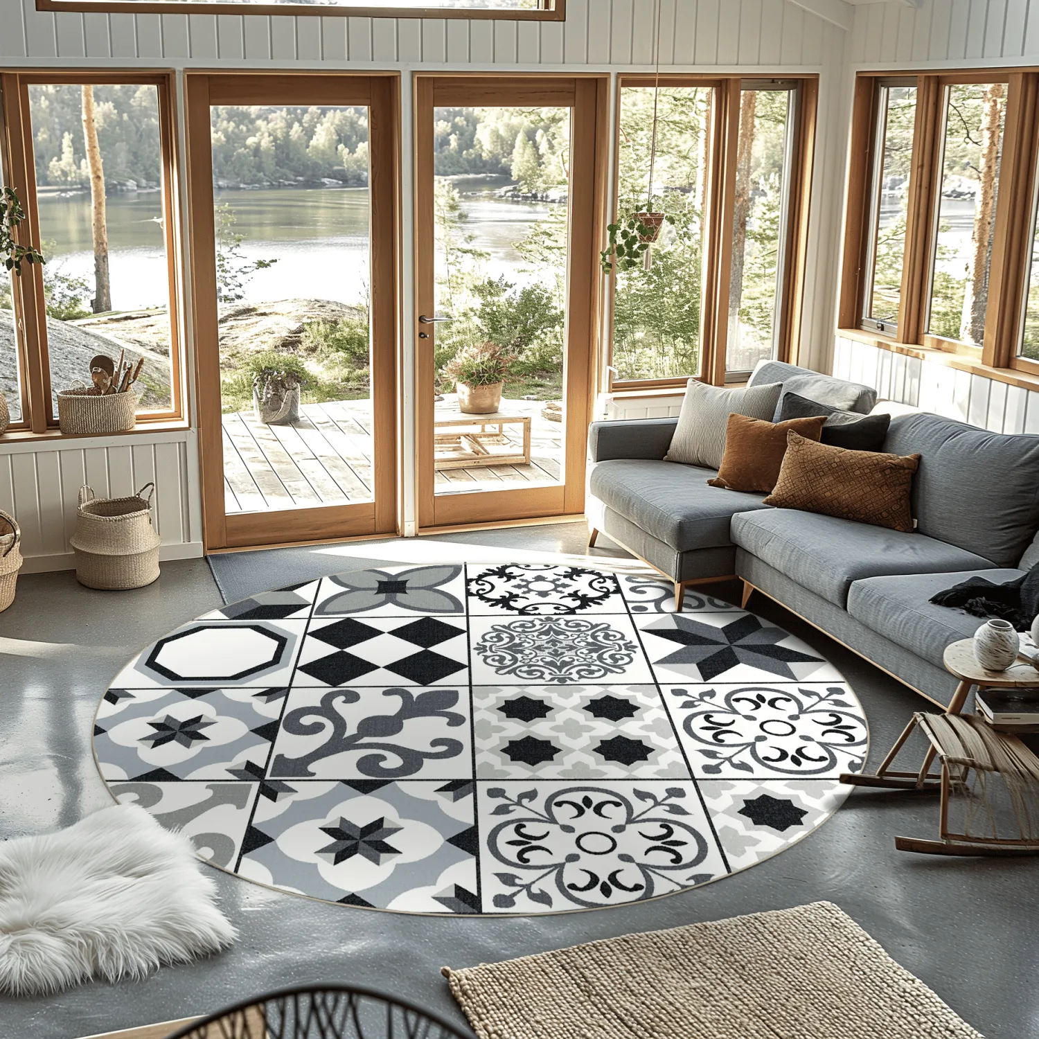 Round rug - Avent (beige/black)