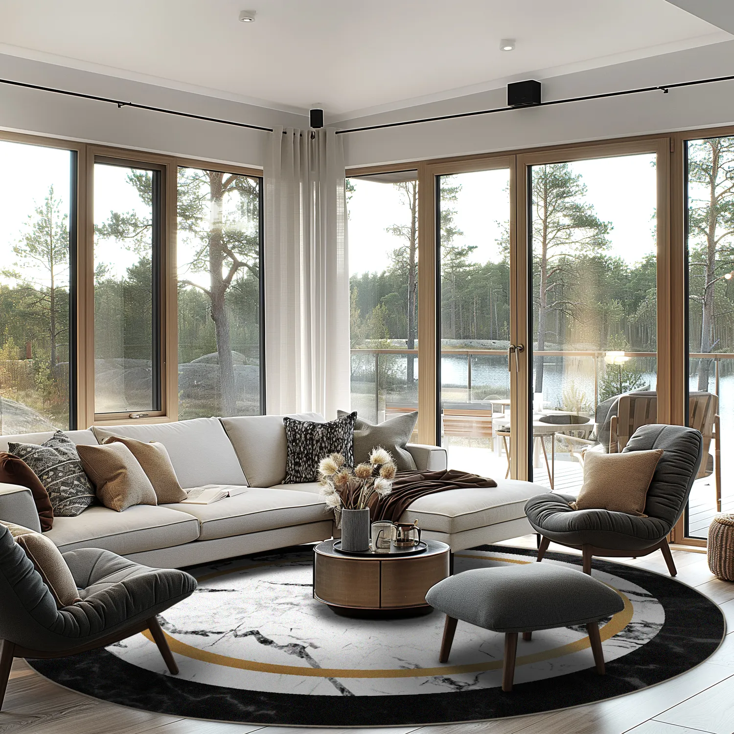 Round rug - Avola (black/white/gold