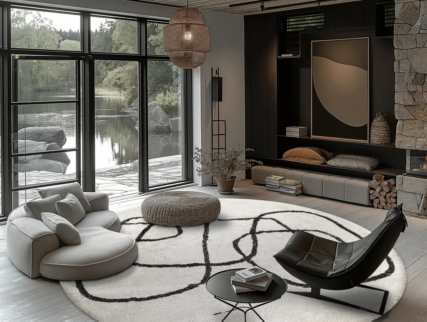 Round rug - Bavello Natural Cotton Shaggy (offwhite/black)