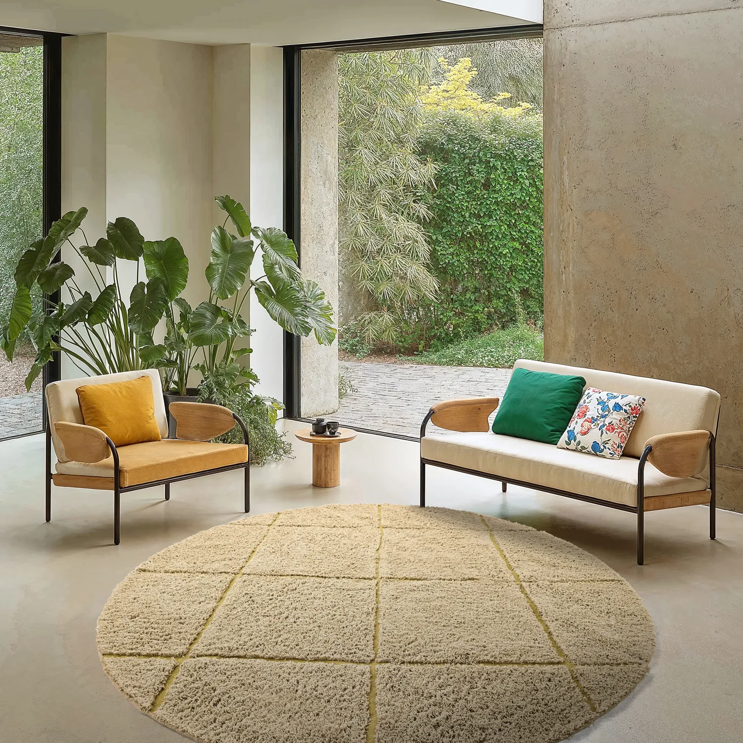 Round rug - Bellevue Natural Cotton Shaggy (beige/brown)
