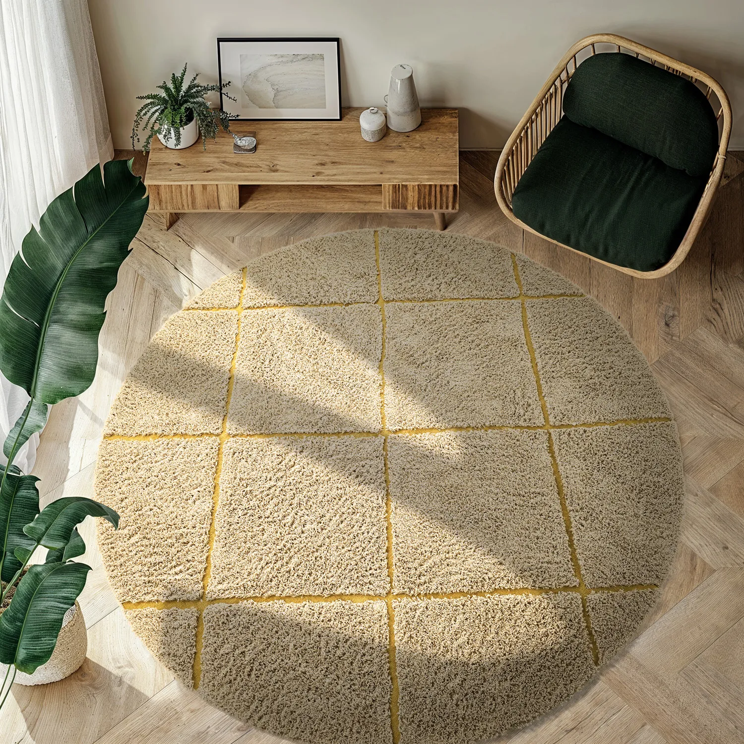 Round rug - Bellevue Natural Cotton Shaggy (beige/brown)