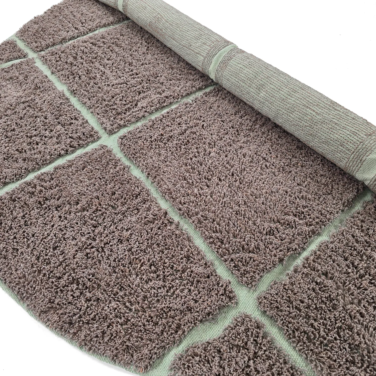 Round rug - Bellevue Natural Cotton Shaggy (taupe/green)