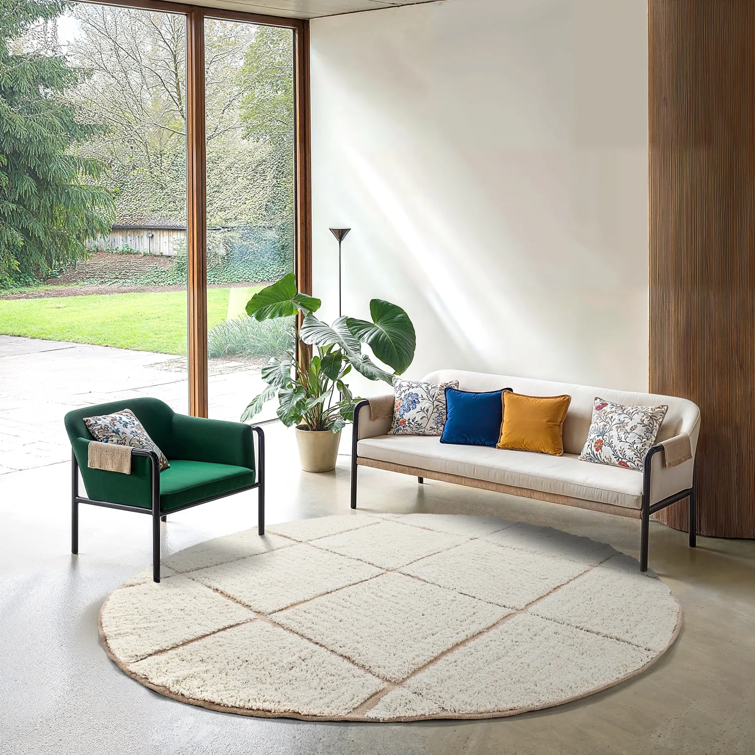 Round rug - Bellevue Natural Cotton Shaggy (off white/beige)