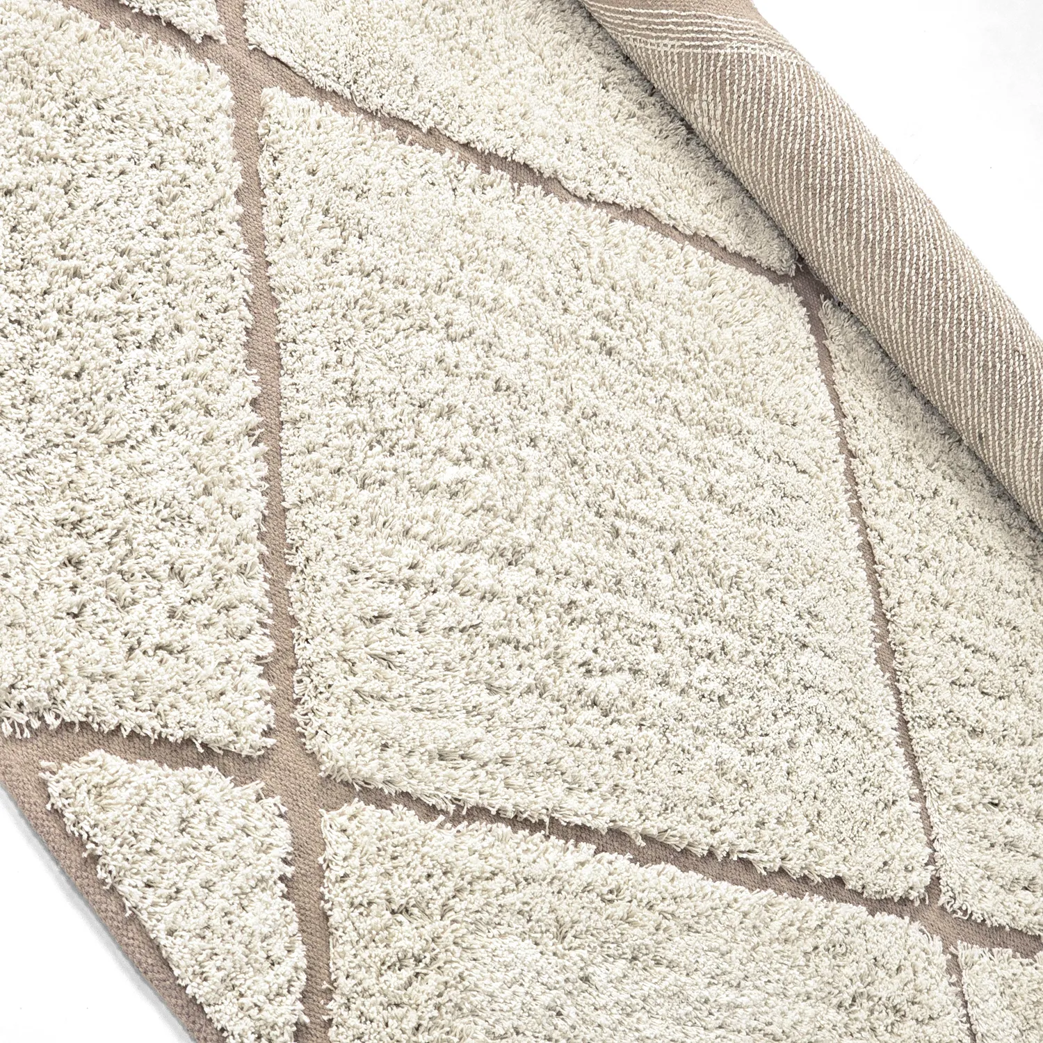 Round rug - Bellevue Natural Cotton Shaggy (off white/beige)