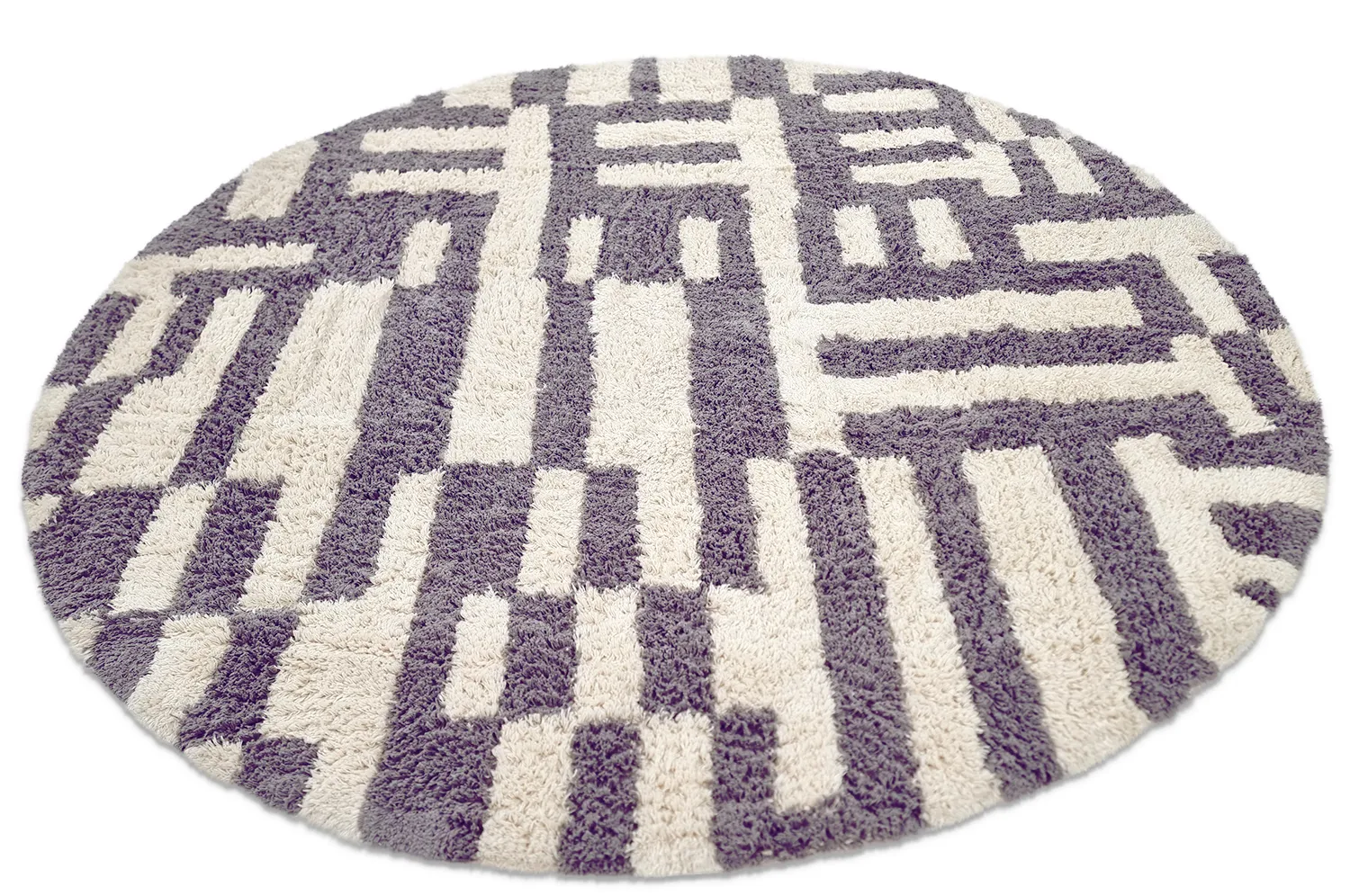 Round rug - Bergamo Natural Cotton Shaggy (grey/white)