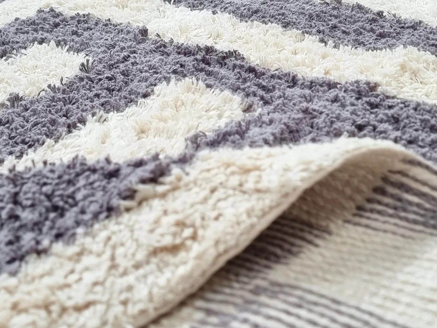Round rug - Bergamo Natural Cotton Shaggy (grey/white)