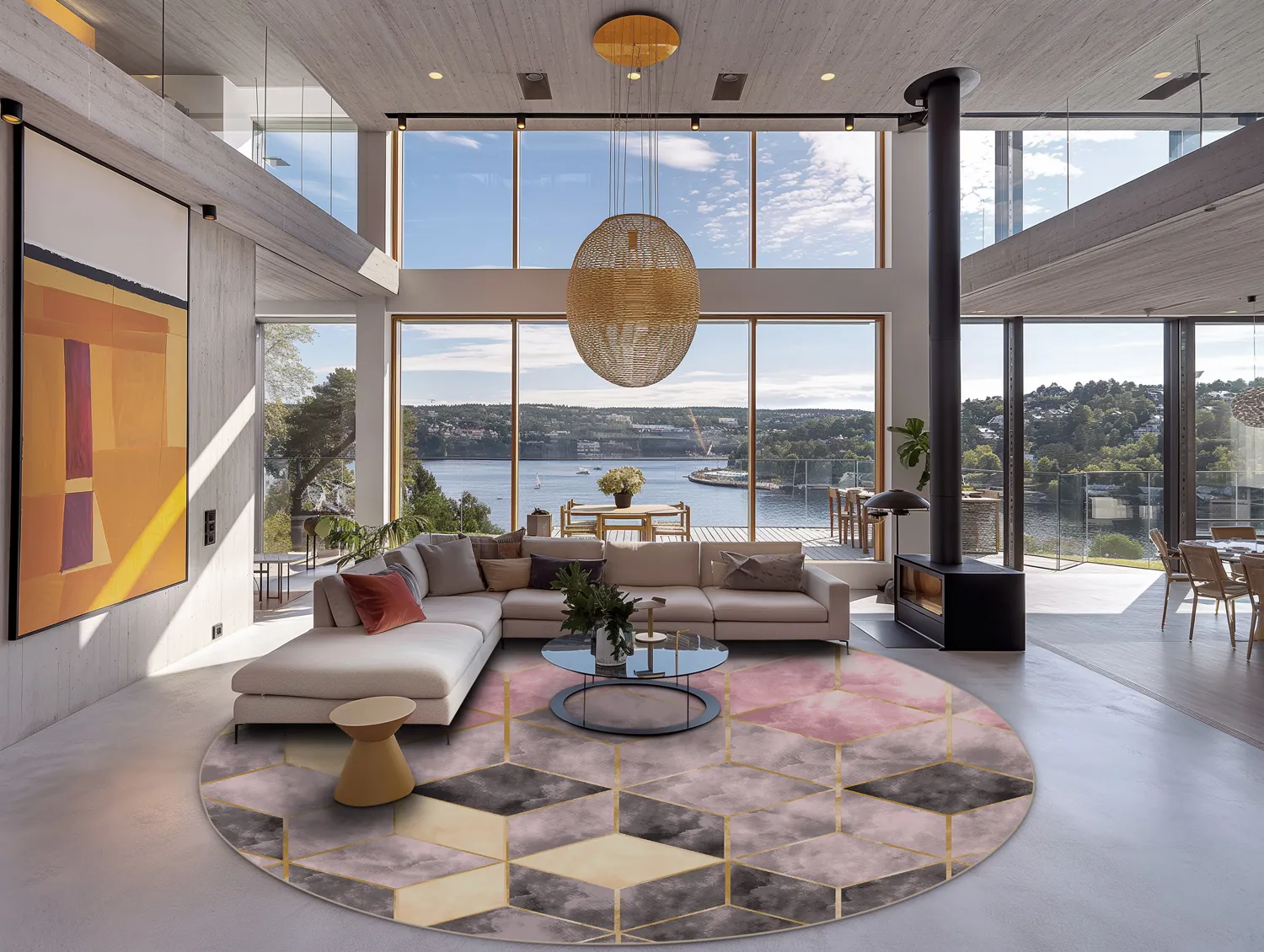 Round rug - Brendola (pink/grey/gold)