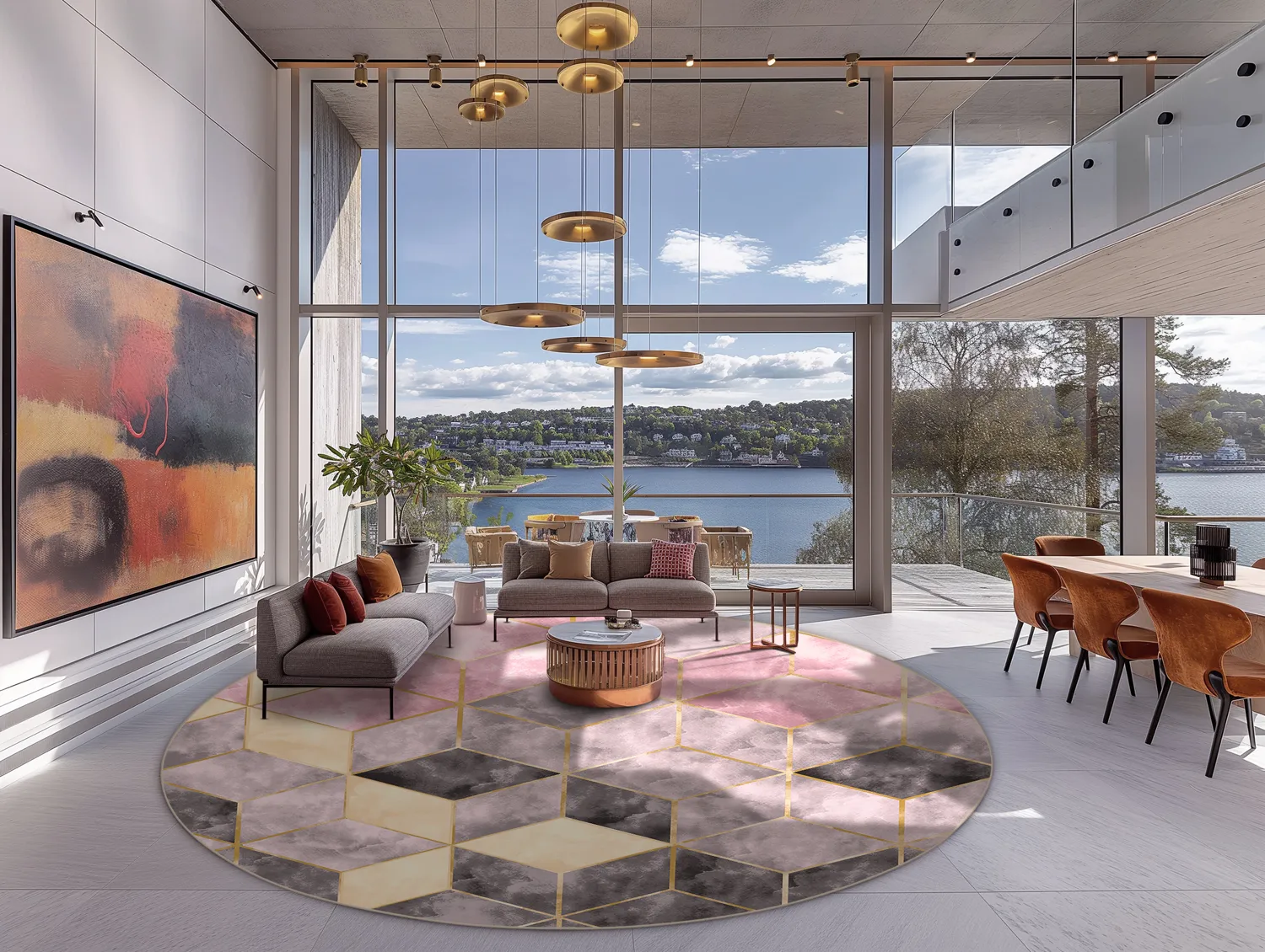 Round rug - Brendola (pink/grey/gold)