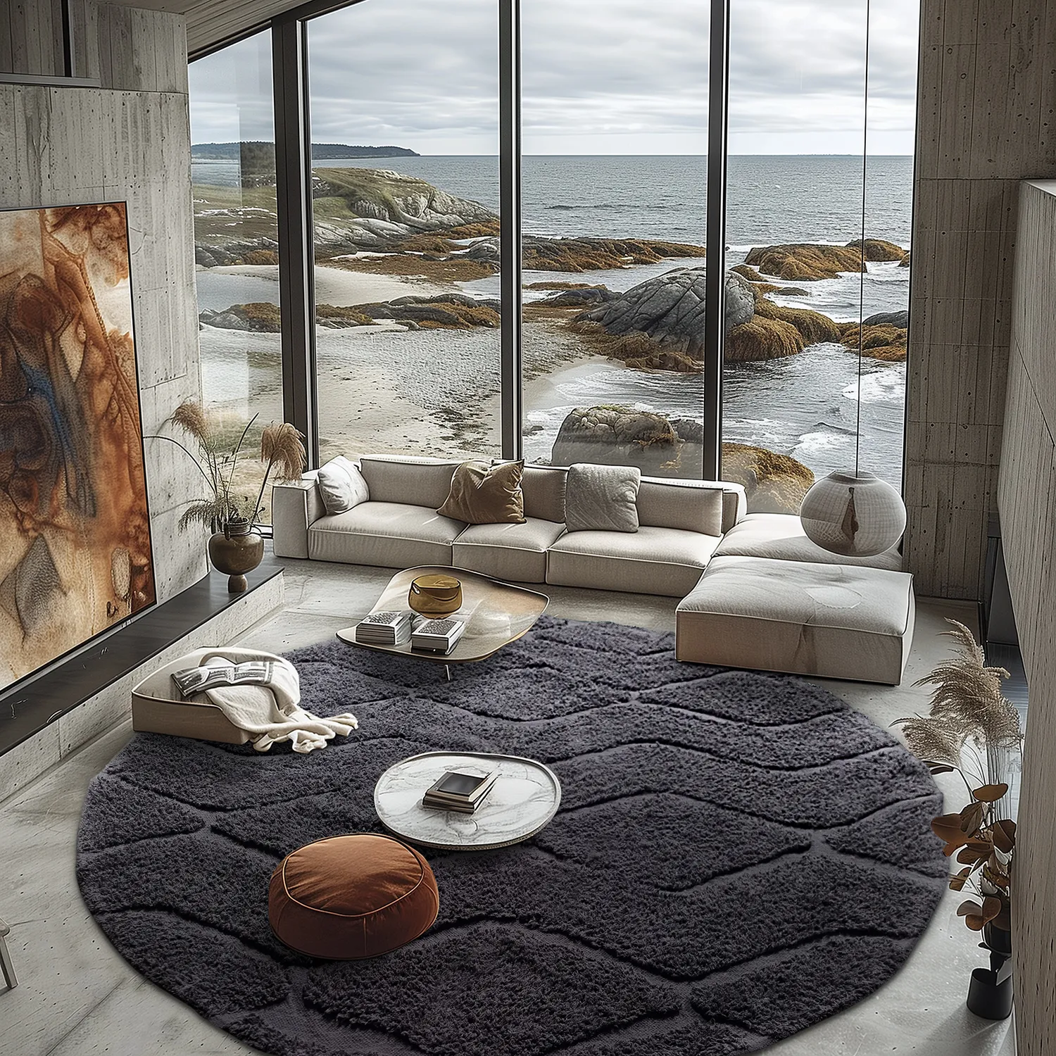 Round rug - Brynn Natural Cotton Shaggy (black)