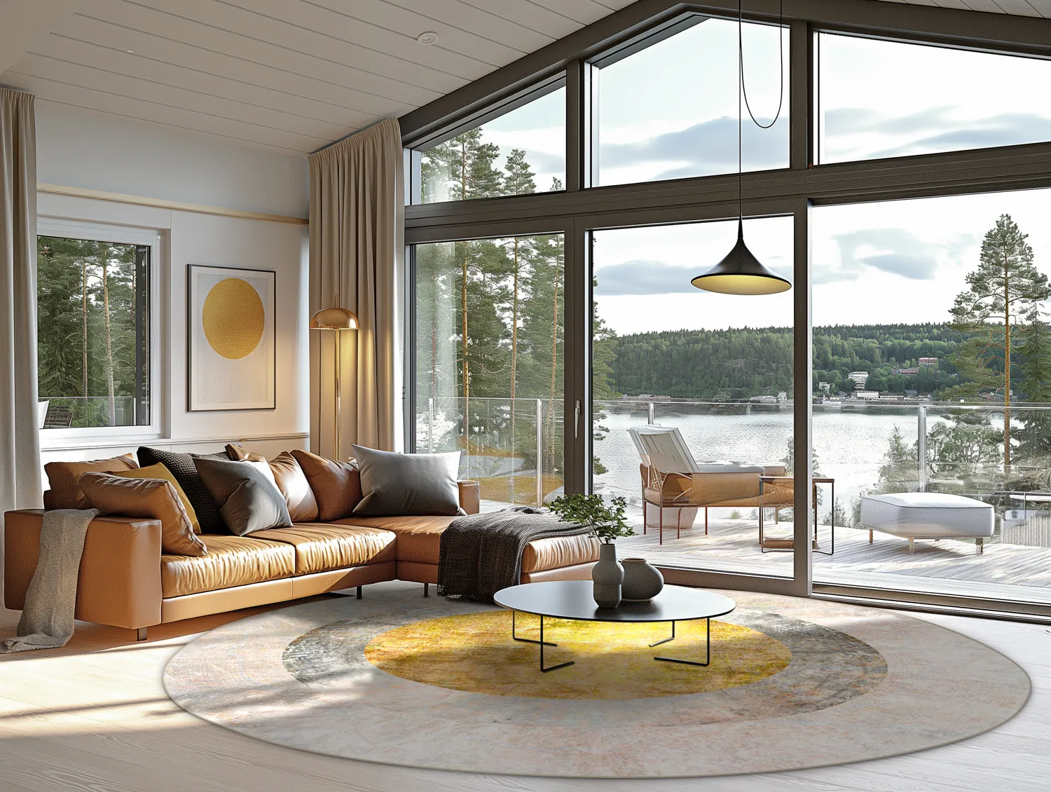 Round rug - Budoni (grey/beige/yellow)