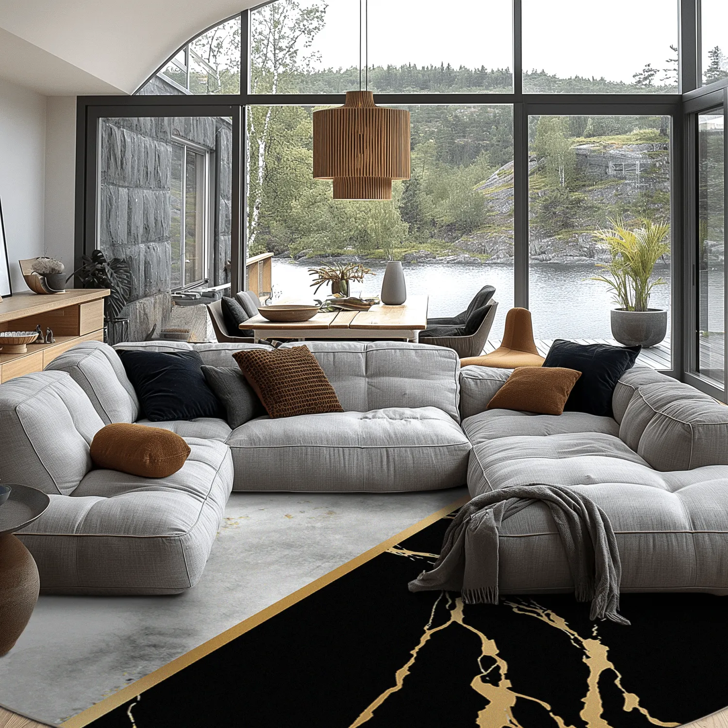 Round rug - Cassa (grey/black/gold)