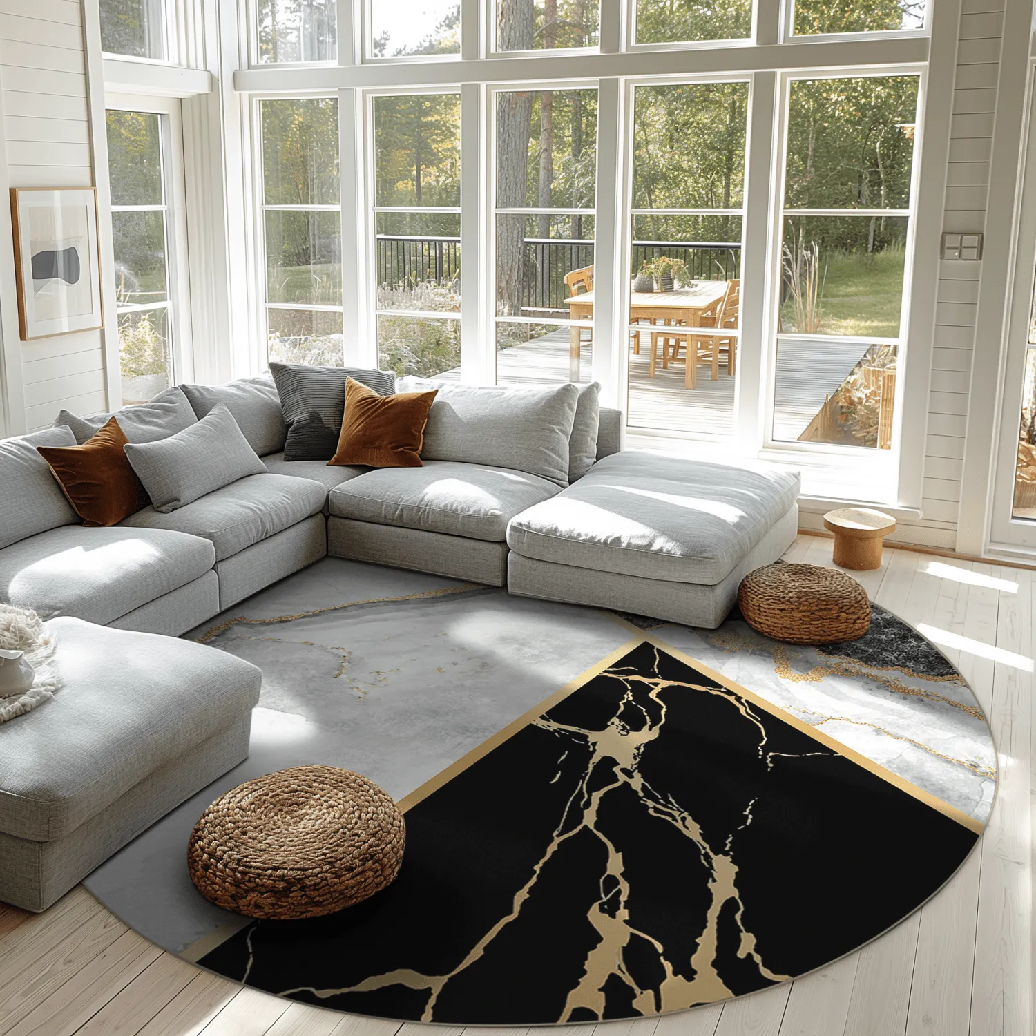 Round rug - Cassa (grey/black/gold)