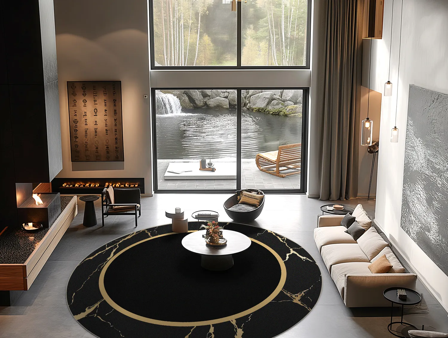 Round rug - Cerasia (black/gold)