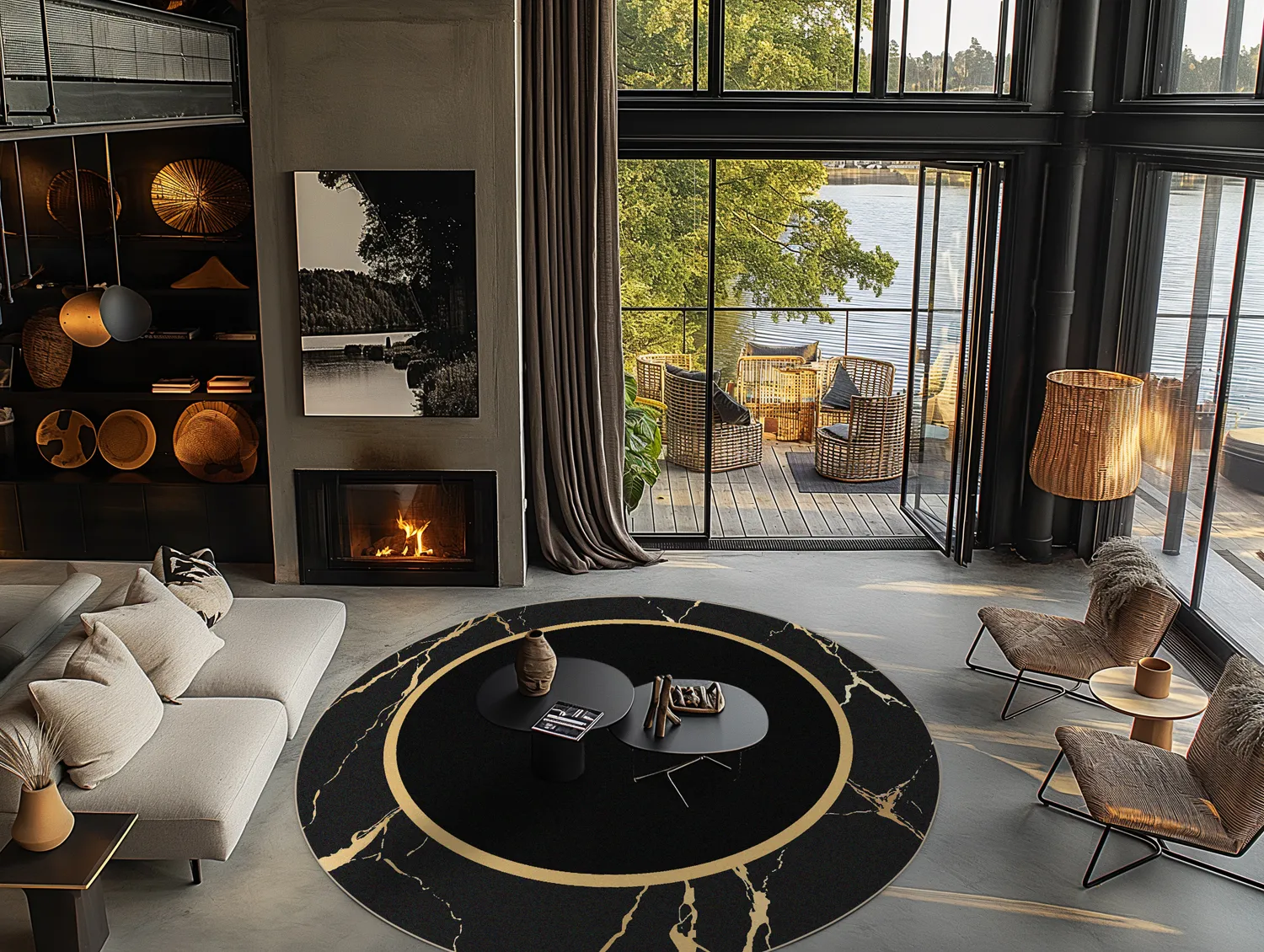 Round rug - Cerasia (black/gold)
