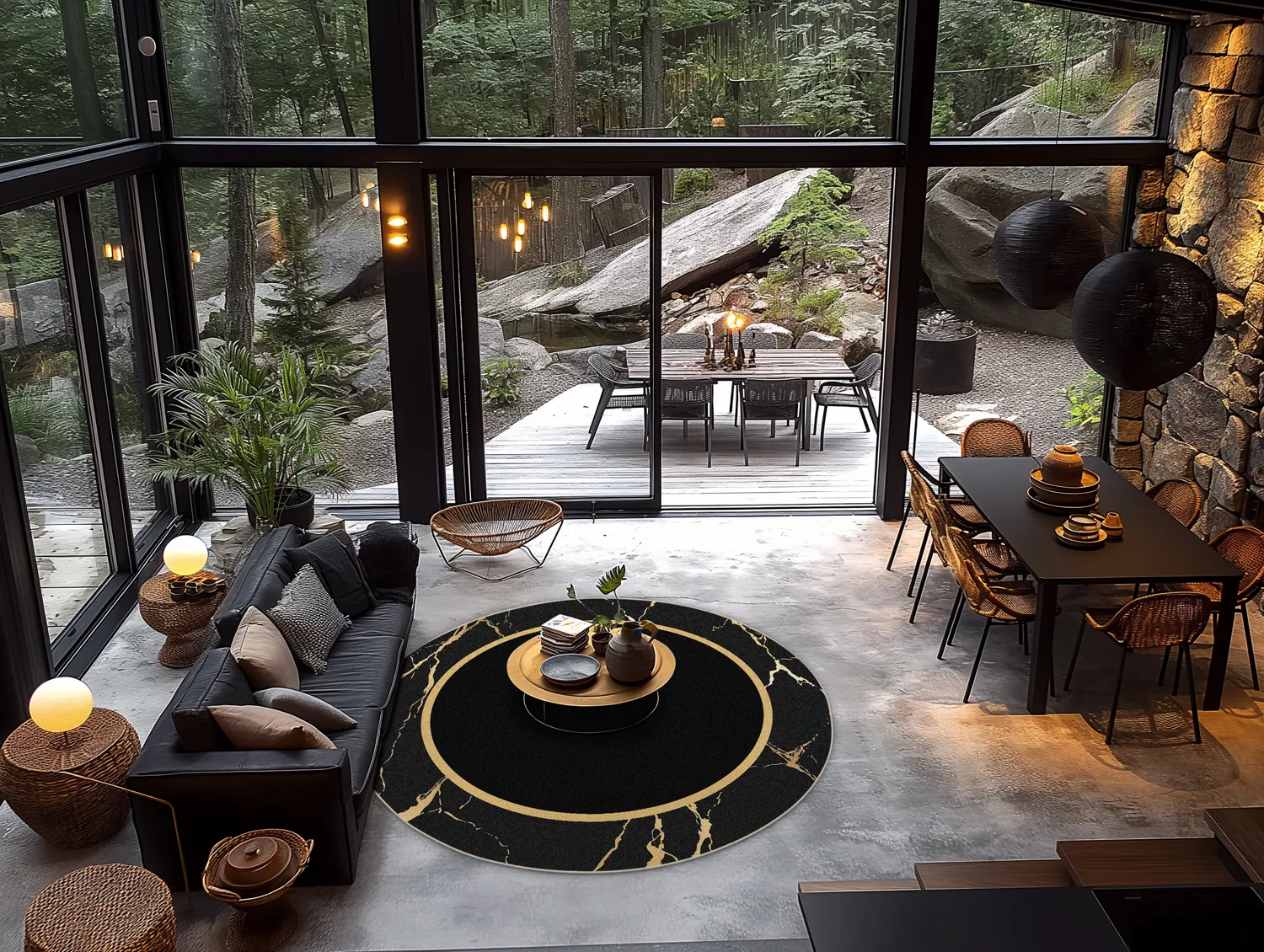 Round rug - Cerasia (black/gold)