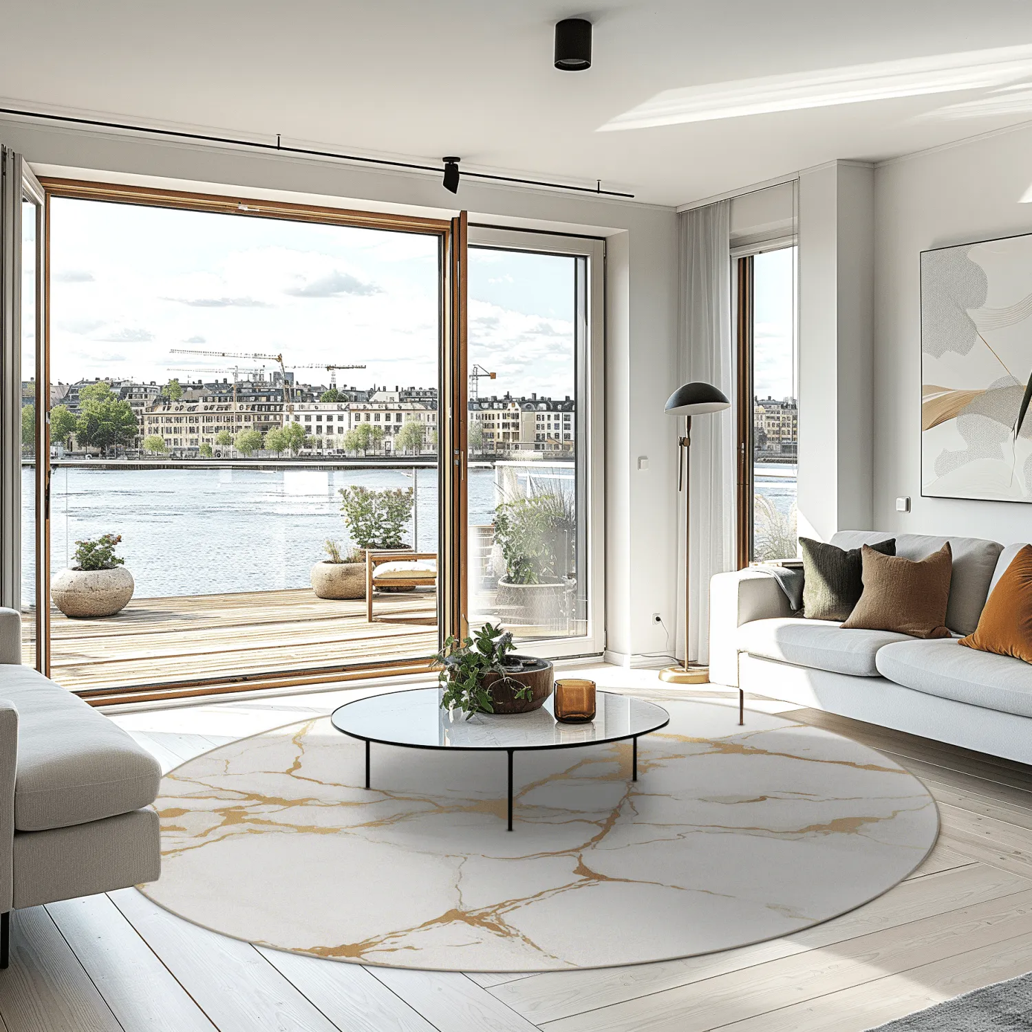 Round rug - Cesina (stone/white/gold)