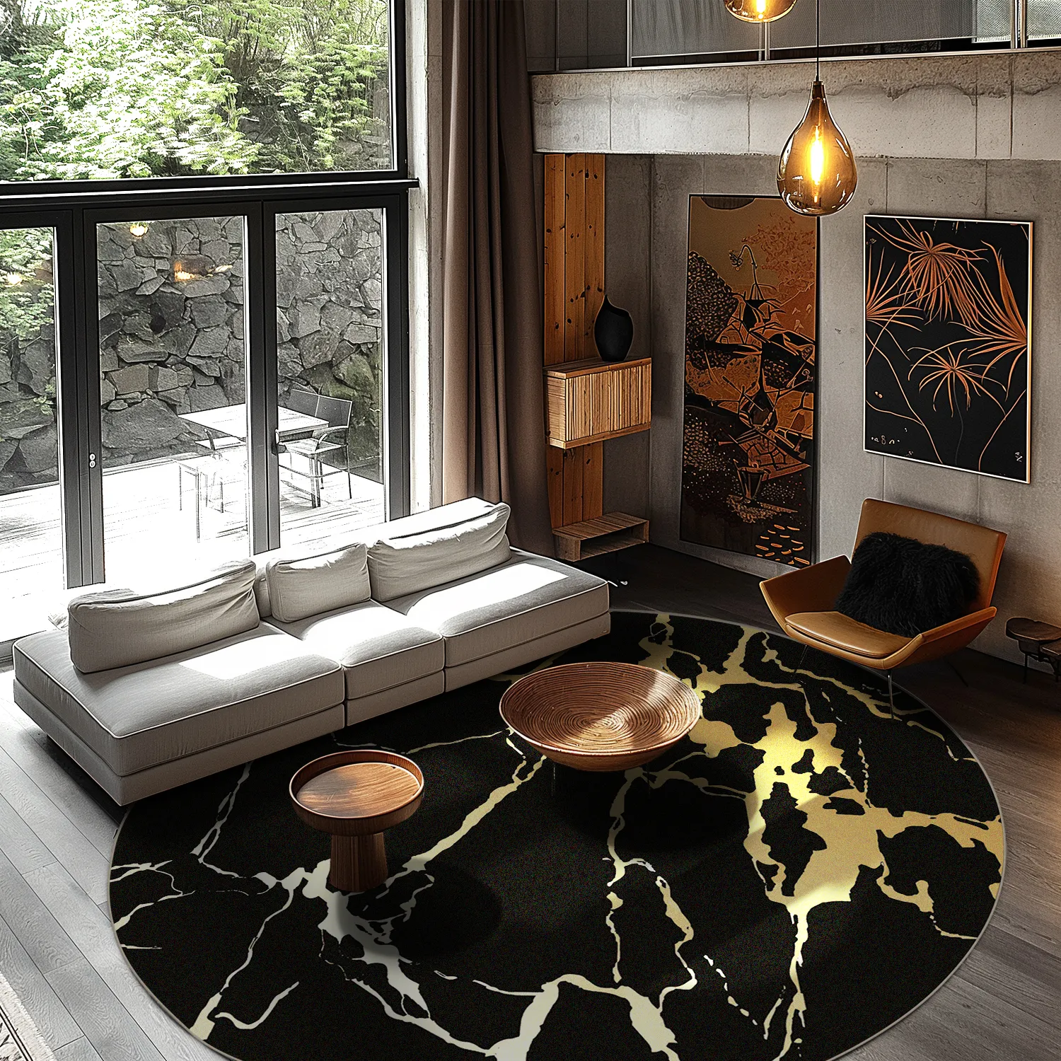 Round rug - Cesina (black/gold)