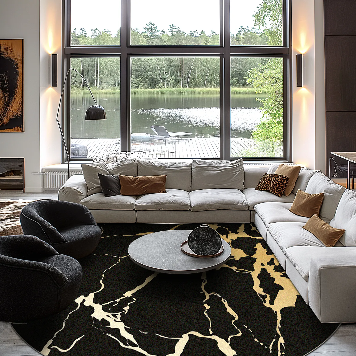 Round rug - Cesina (black/gold)