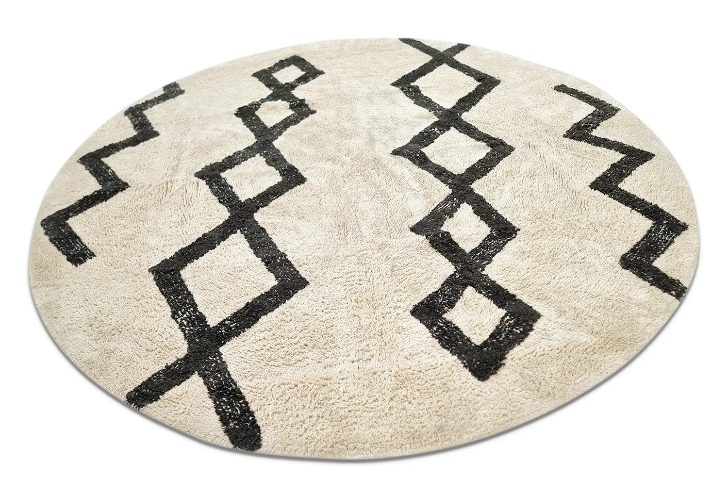 Round rug - Chablis Natural Cotton Shaggy (offwhite/black)