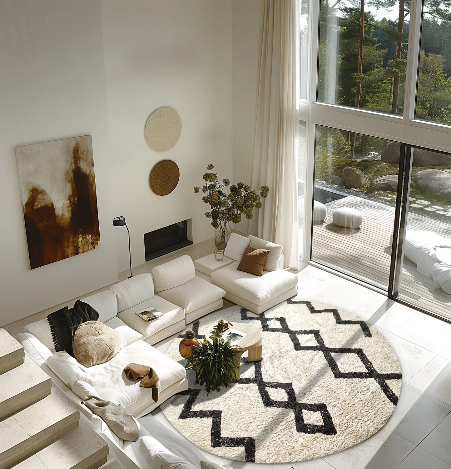 Round rug - Chablis Natural Cotton Shaggy (offwhite/black)
