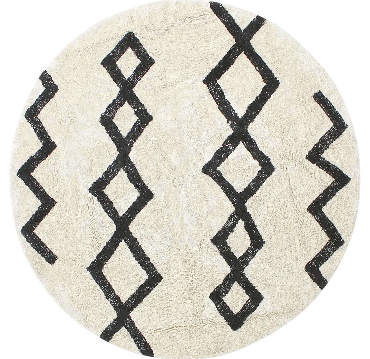 Round rug - Chablis Natural Cotton Shaggy (offwhite/black)