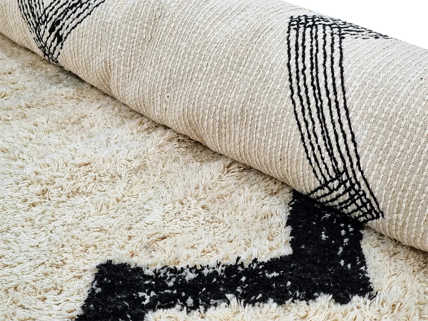 Round rug - Chablis Natural Cotton Shaggy (offwhite/black)