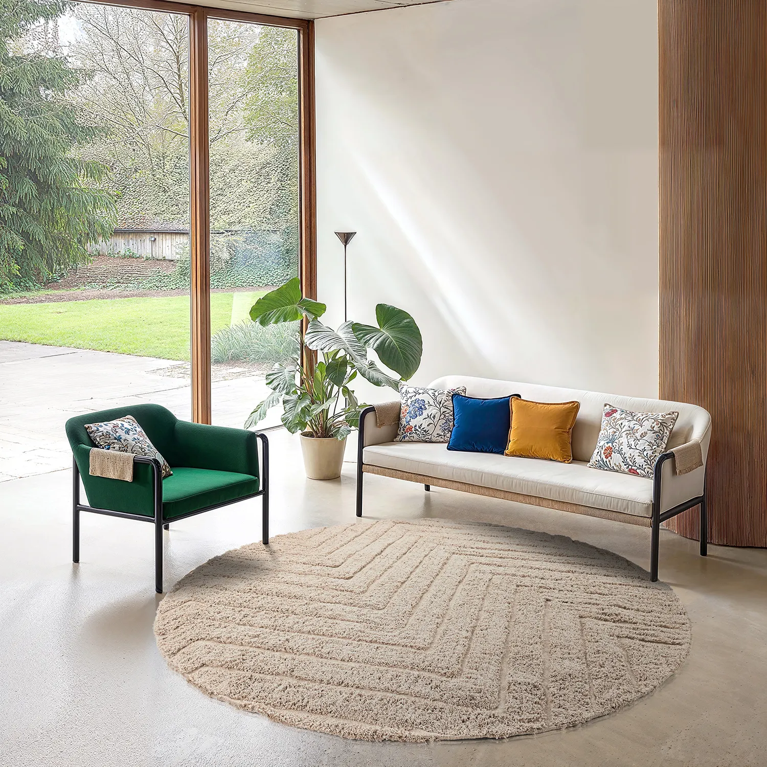 Round rug - Conara Natural Cotton Shaggy (beige)