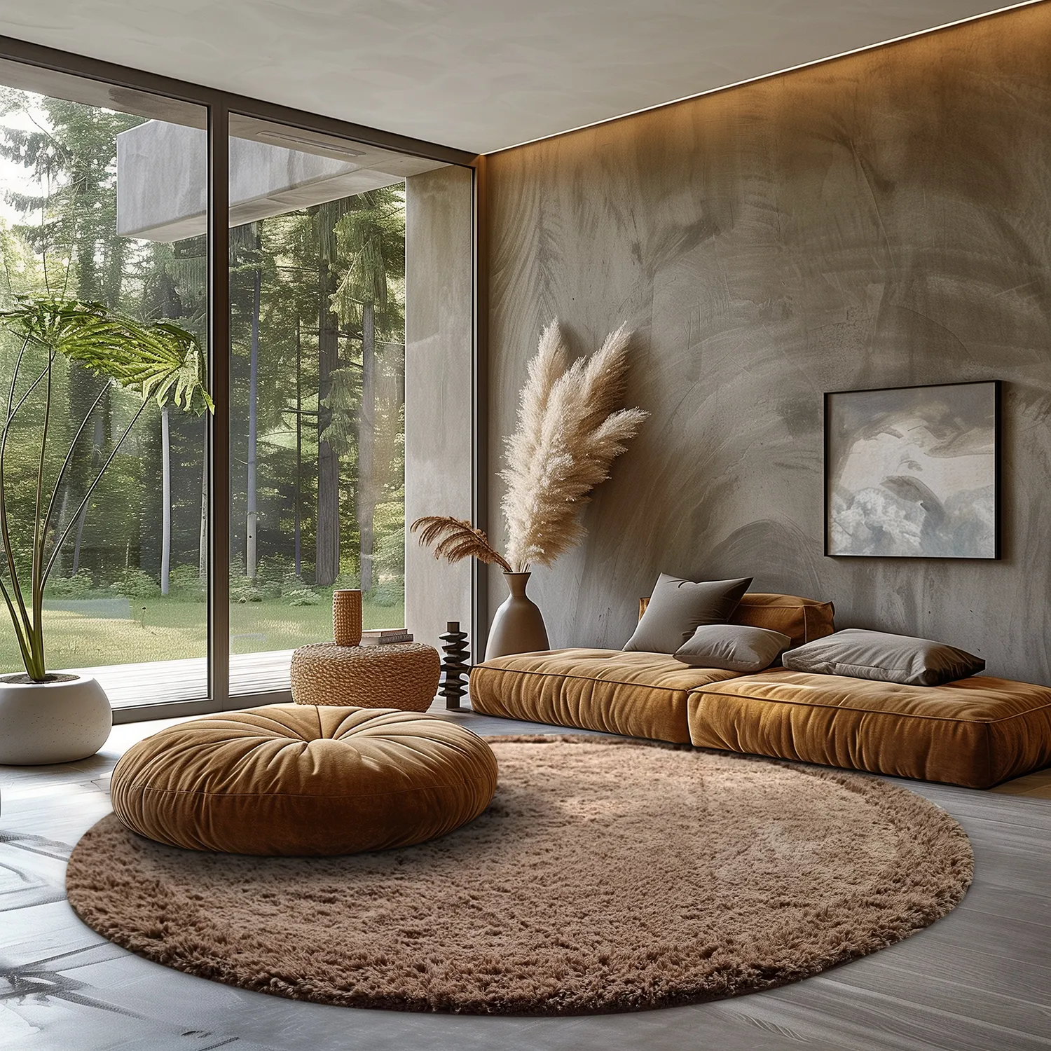 Round rug - Ebba Natural Cotton Shaggy (brown)