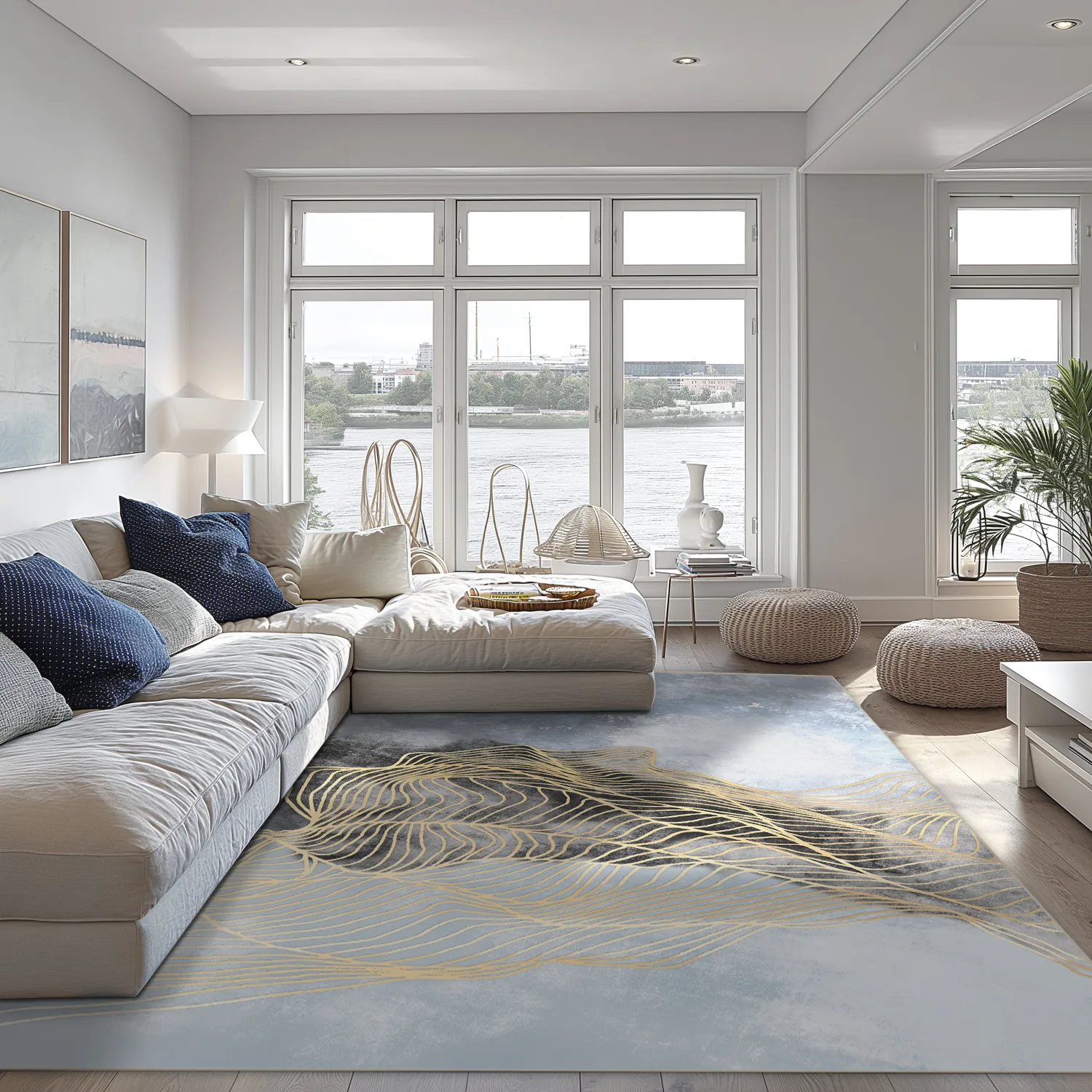 Wilton rug - Ekual (blue/grey/gold)