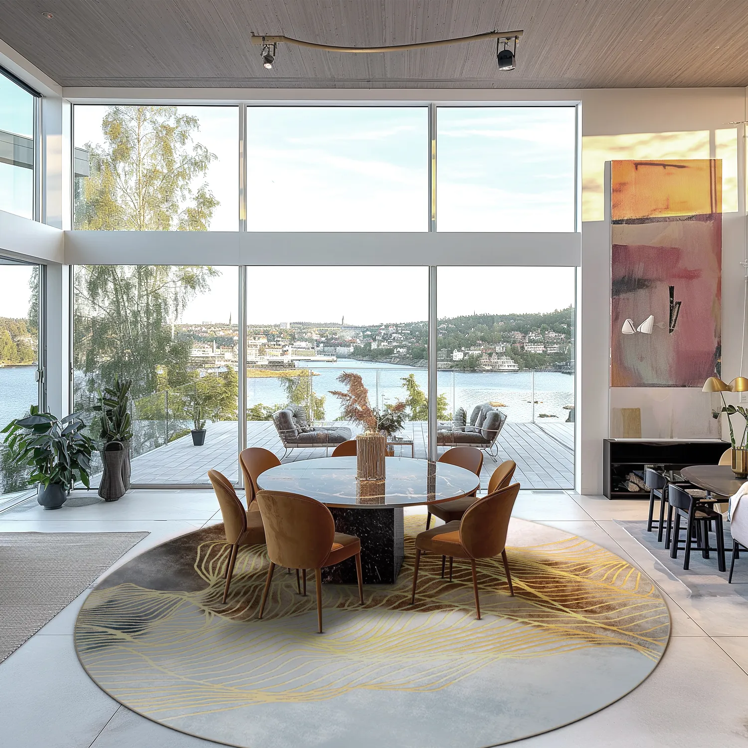 Round rug - Ekual (blue/grey/gold)