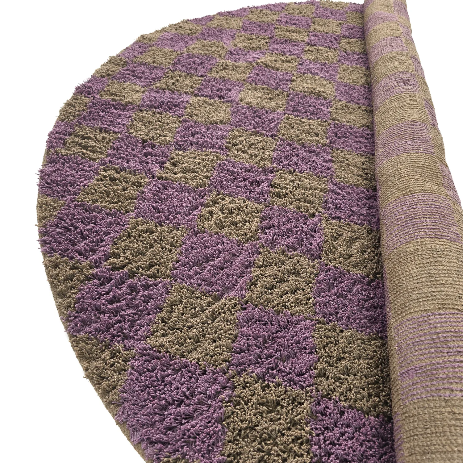 Round rug - Elsey Natural Cotton Shaggy (brown/purple)