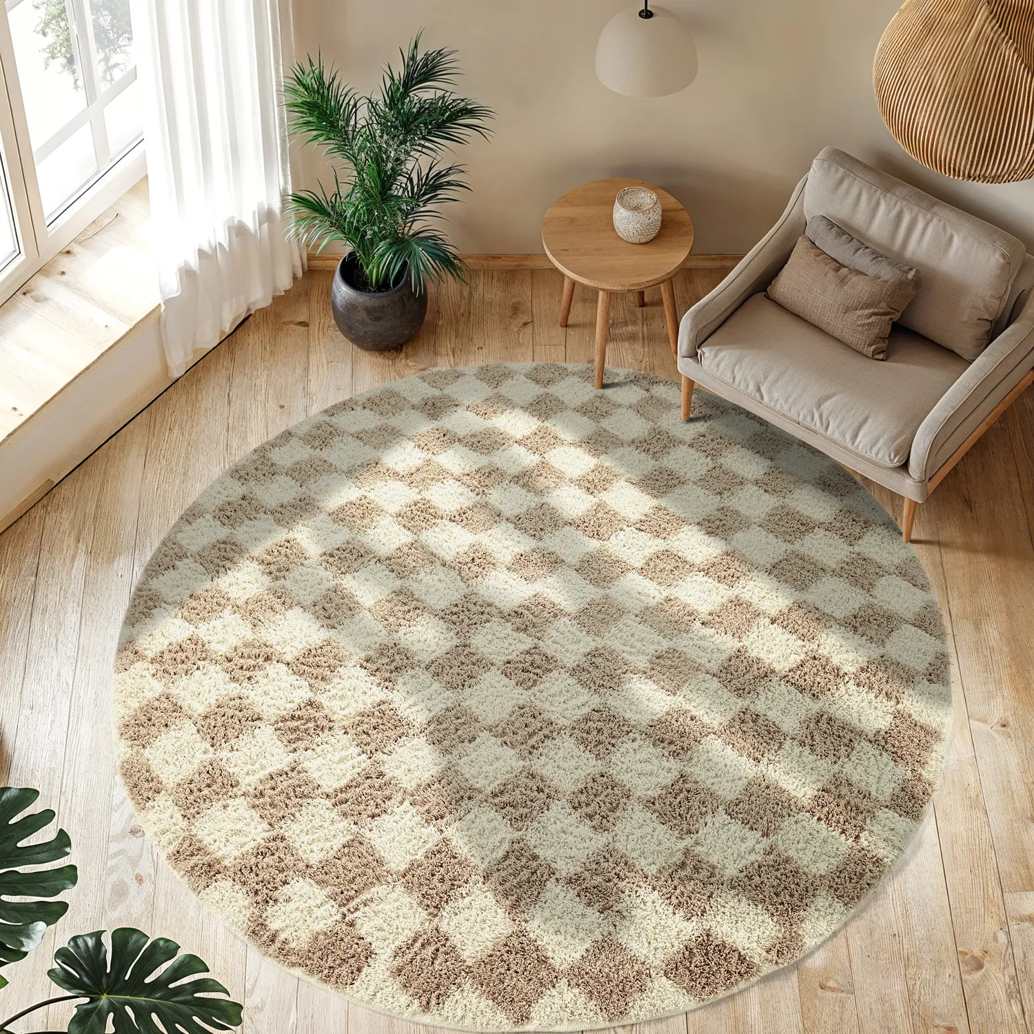 Round rug - Elsey Natural Cotton Shaggy (cream/sand)