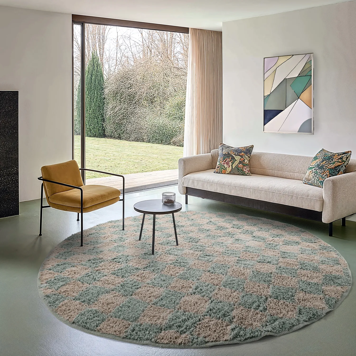 Round rug - Elsey Natural Cotton Shaggy (grey/pink)