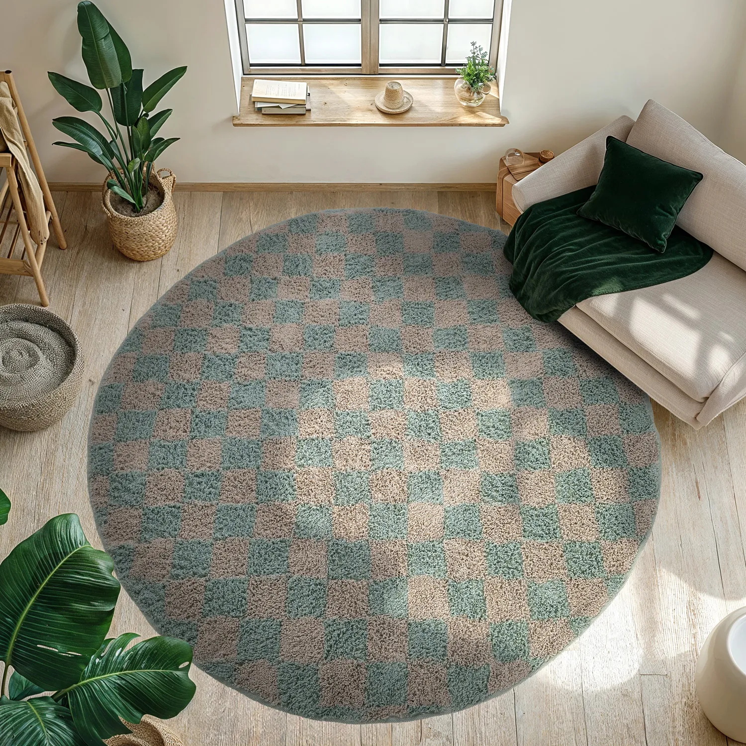 Round rug - Elsey Natural Cotton Shaggy (grey/pink)