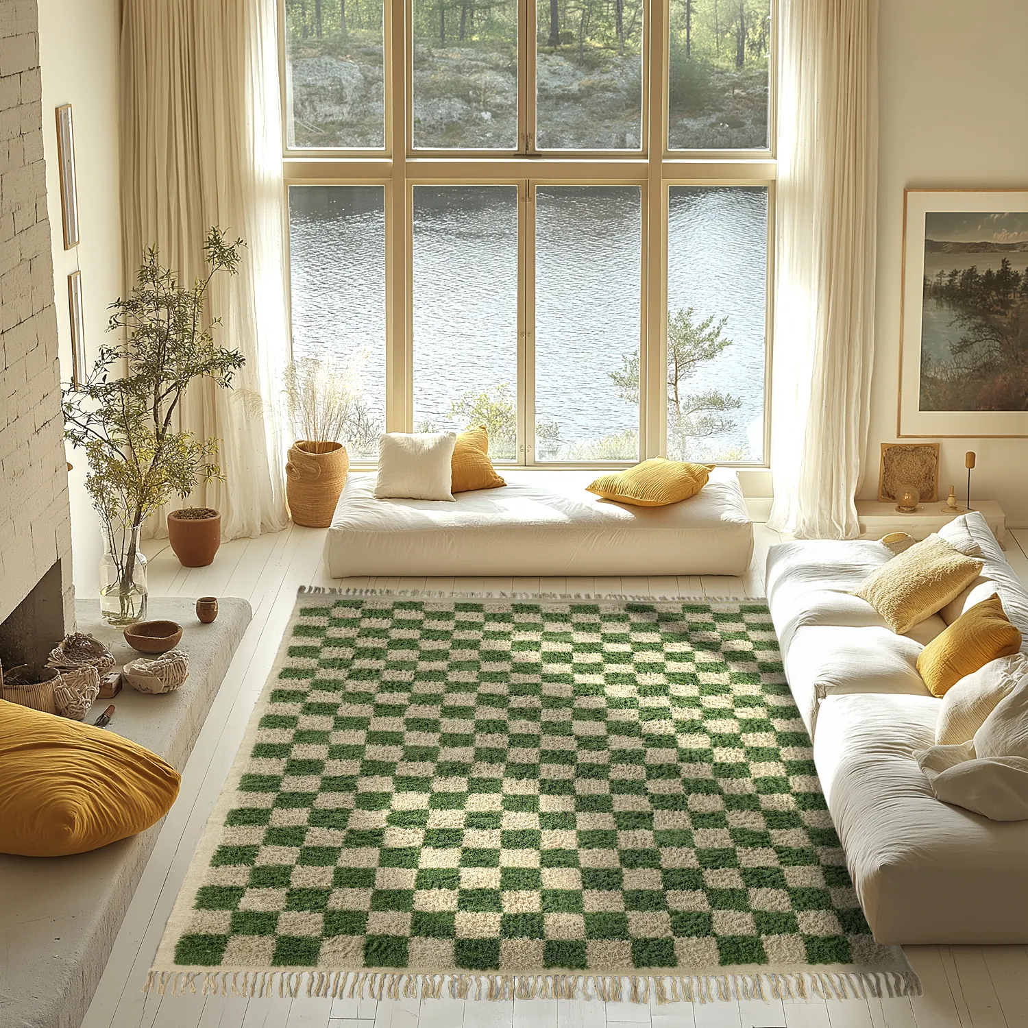 Shaggy rugs - Elsey Natural Cotton Shaggy (green/beige)