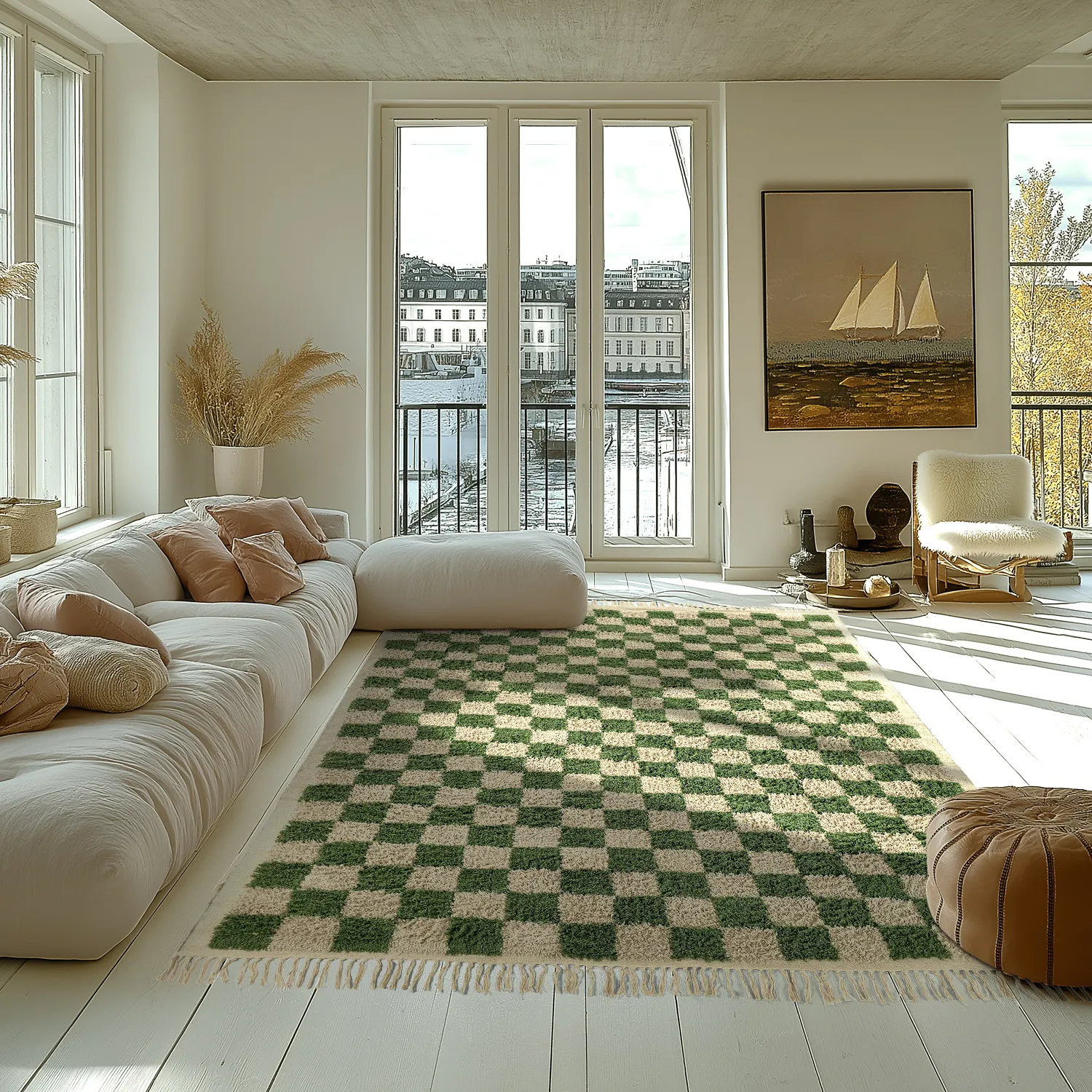 Shaggy rugs - Elsey Natural Cotton Shaggy (green/beige)