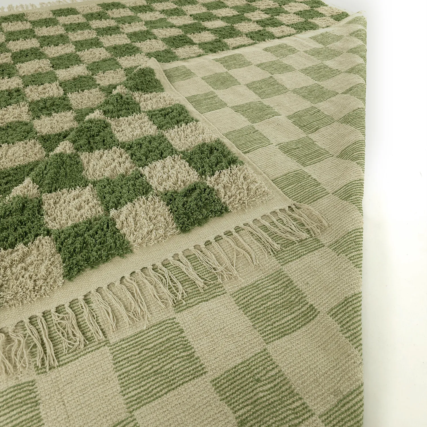 Shaggy rugs - Elsey Natural Cotton Shaggy (green/beige)