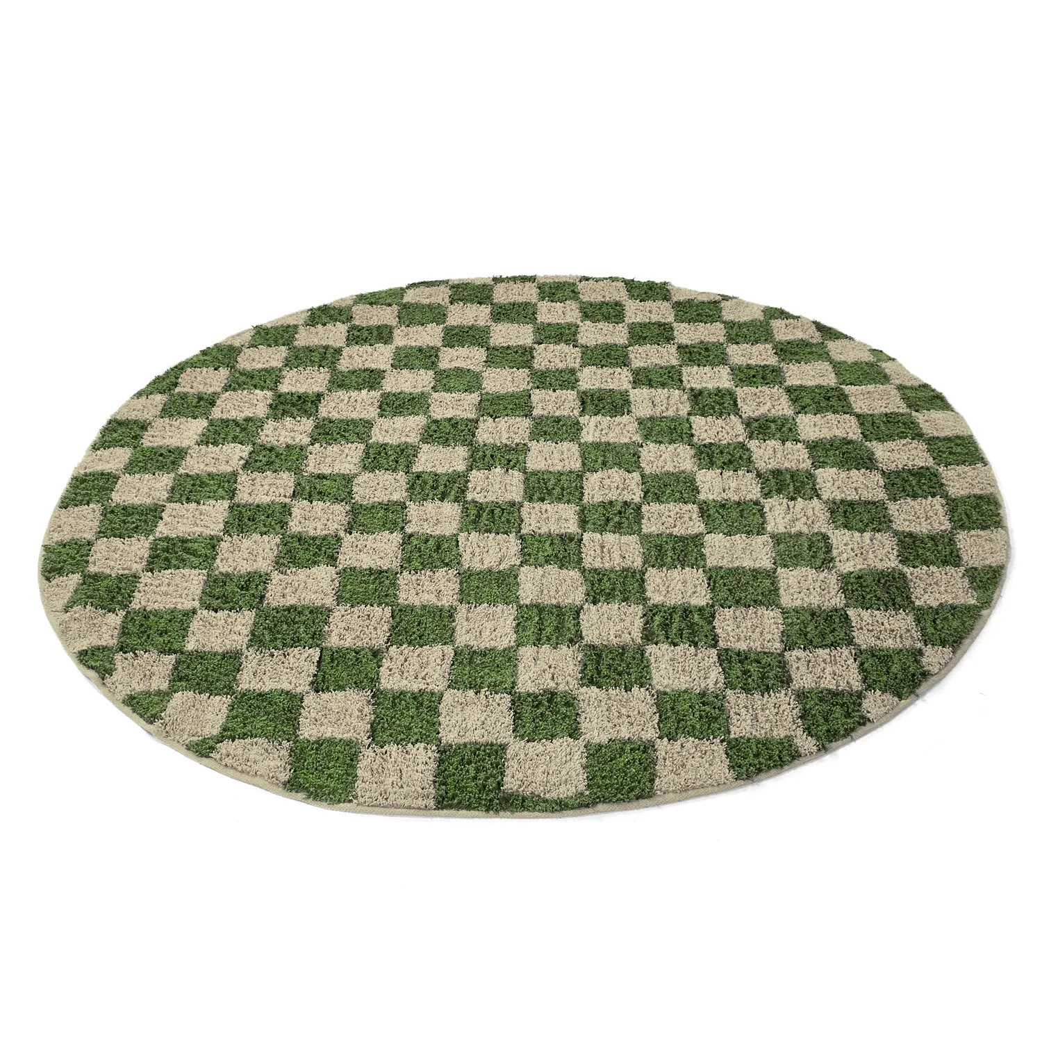 Round rug - Elsey Natural Cotton Shaggy (green/beige)