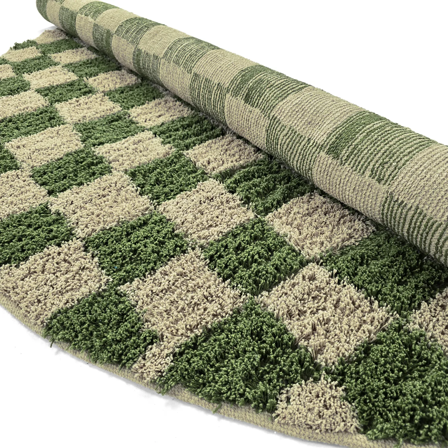 Round rug - Elsey Natural Cotton Shaggy (green/beige)