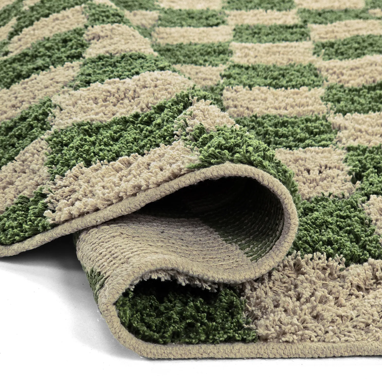 Round rug - Elsey Natural Cotton Shaggy (green/beige)