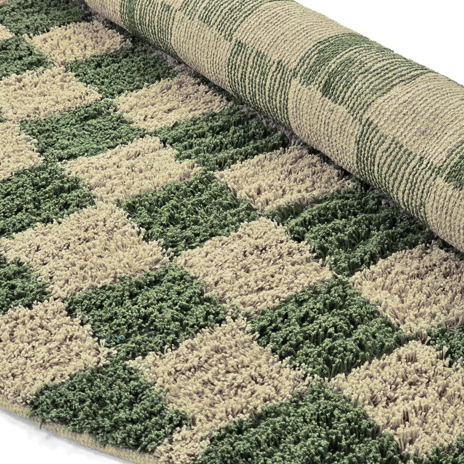 Round rug - Elsey Natural Cotton Shaggy (green/beige)