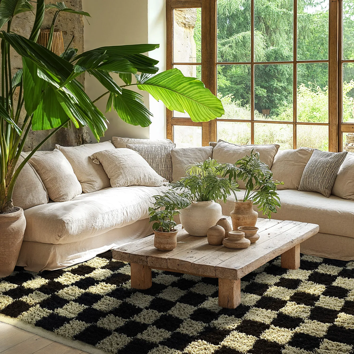 Shaggy rugs - Elsey Natural Cotton Shaggy (black/beige)