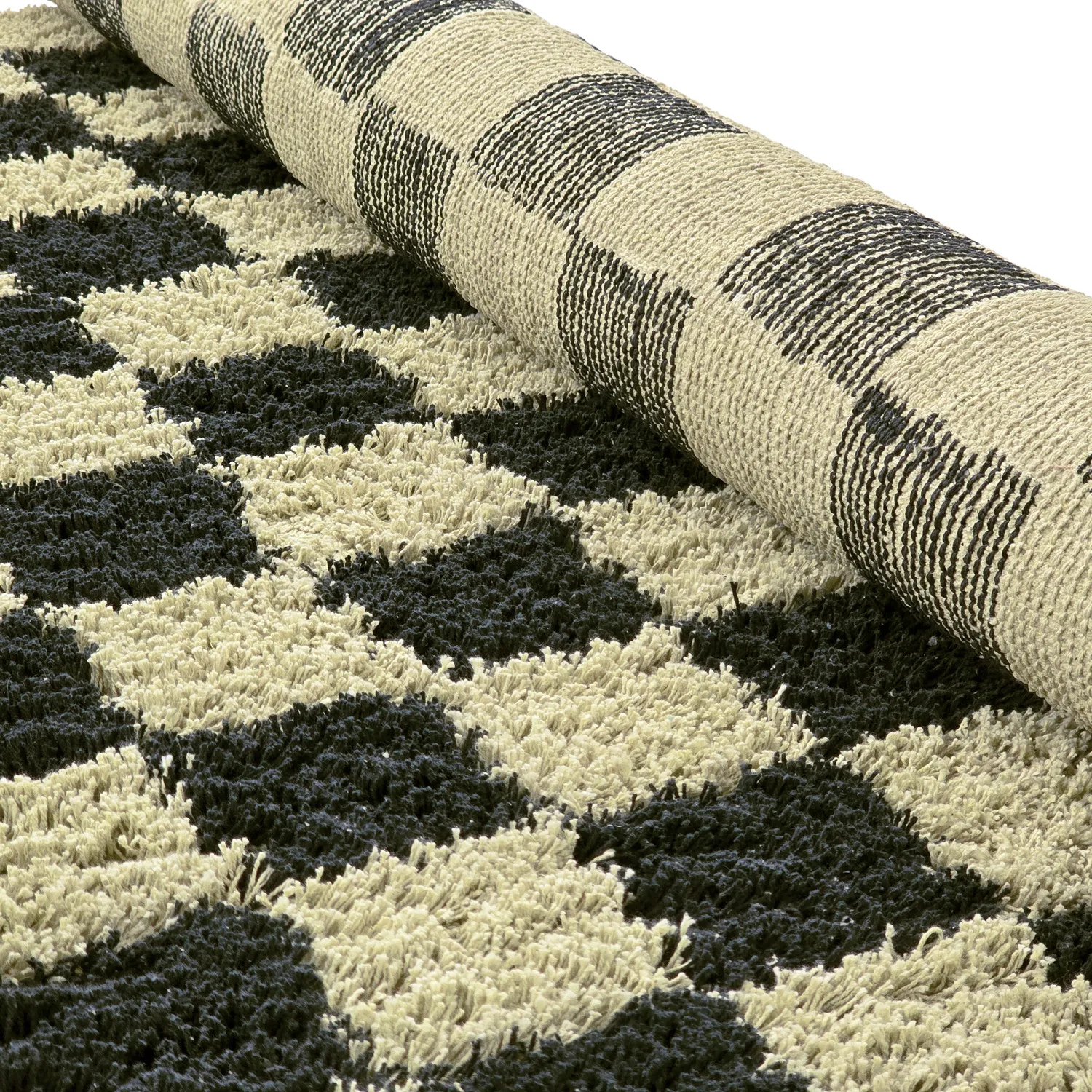 Shaggy rugs - Elsey Natural Cotton Shaggy (black/beige)